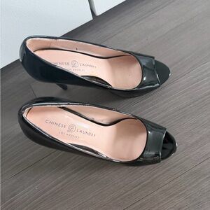 Chinese Laundry Black Patent Open-Toe Pumps